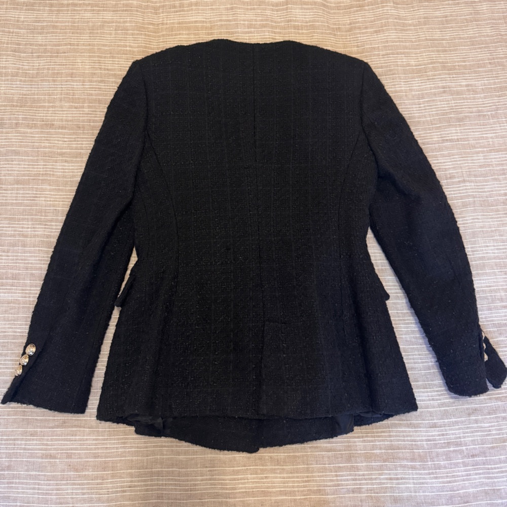 Zara Black Tweed Blazer with Gold Buttons - Picture 2 of 4